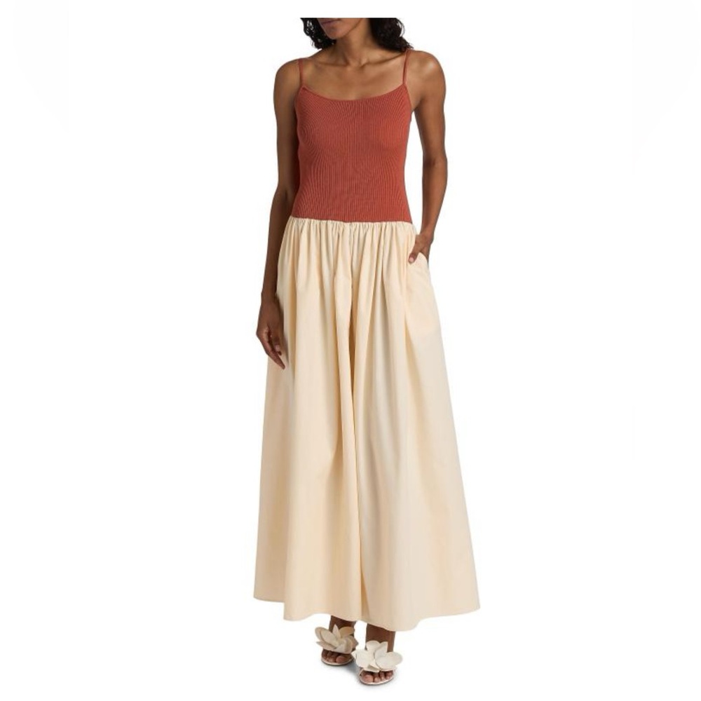 NWT TOCCIN Orielle Colorblocked Drop-Waist Maxi Dress L